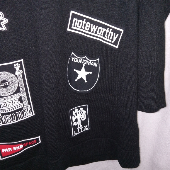 Black Graphic Patchwork Sweatshirt Mens Size Medium Uniq Brand - Picture 4 of 8